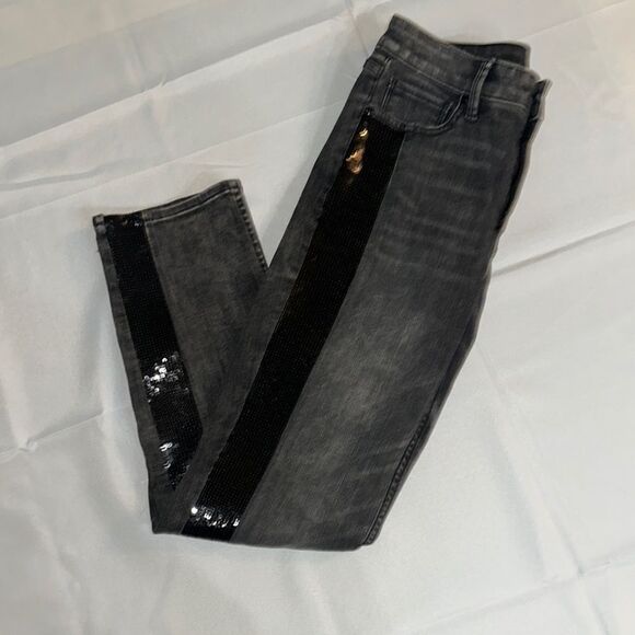 WHBM Gray Jeans with Black Sequin Stripes Size 4 - Picture 6 of 11